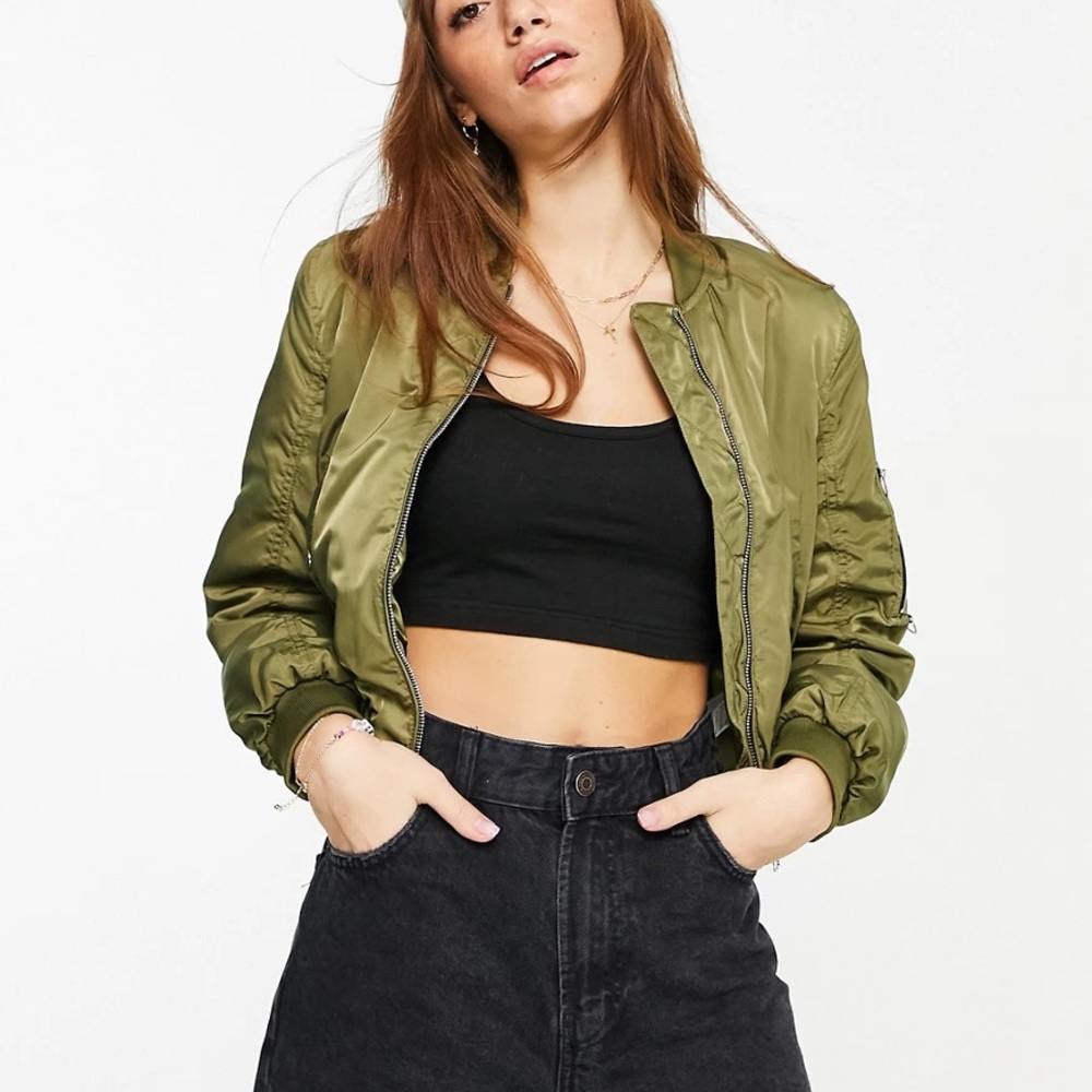 Pull & Bear Bomber Jacket Green Sz L